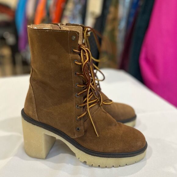 Free people Dylan Lace up boots Chunky Heel Women Size 8 - Picture 1 of 10